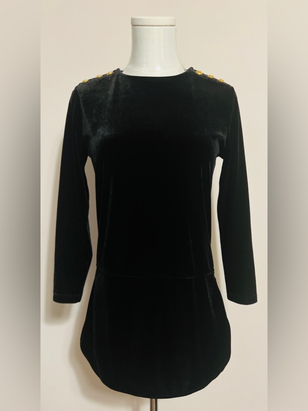 Ralph Lauren Black Velvet Long-Sleeve shirt with Gold Shoulder Buttons